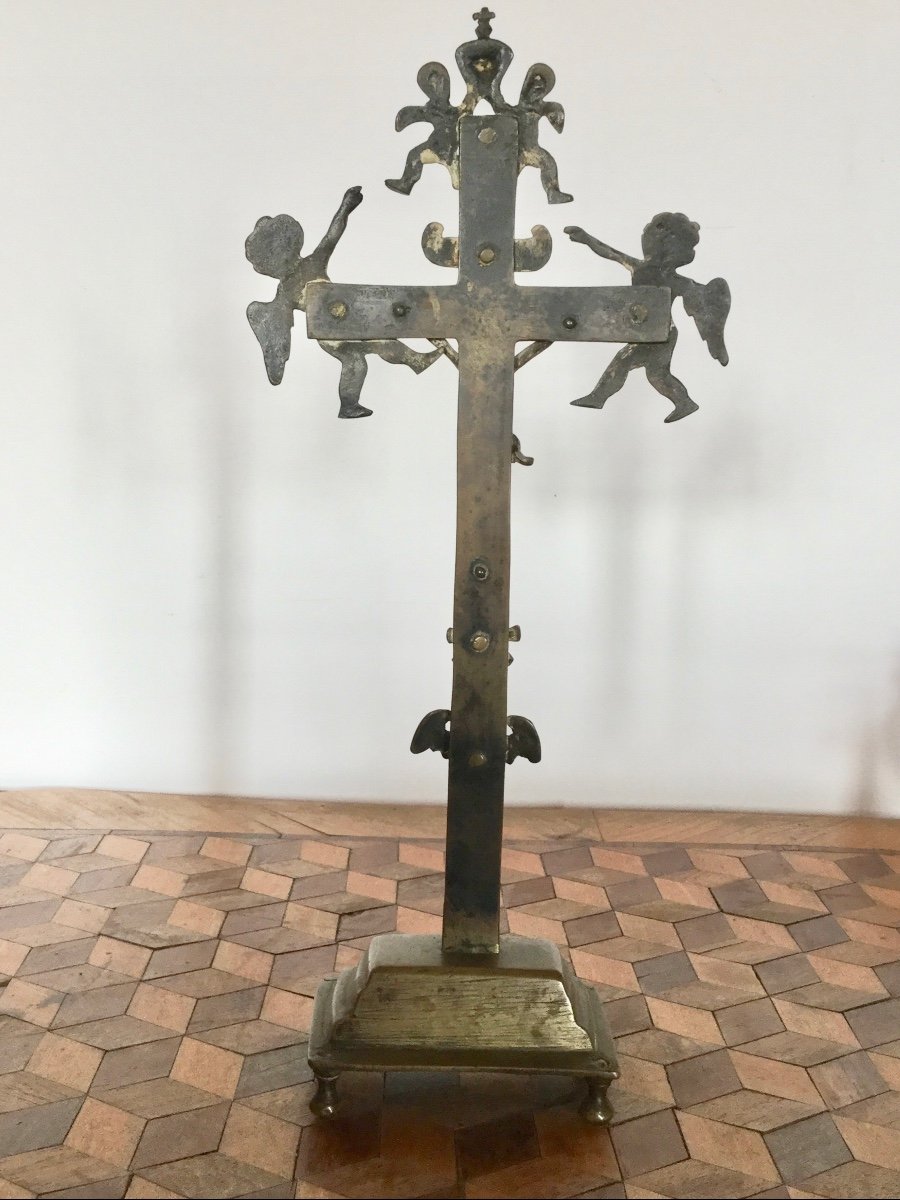 Crucifix Flandres Belgique  , 18e Siècle , Laiton / Bronze .-photo-1